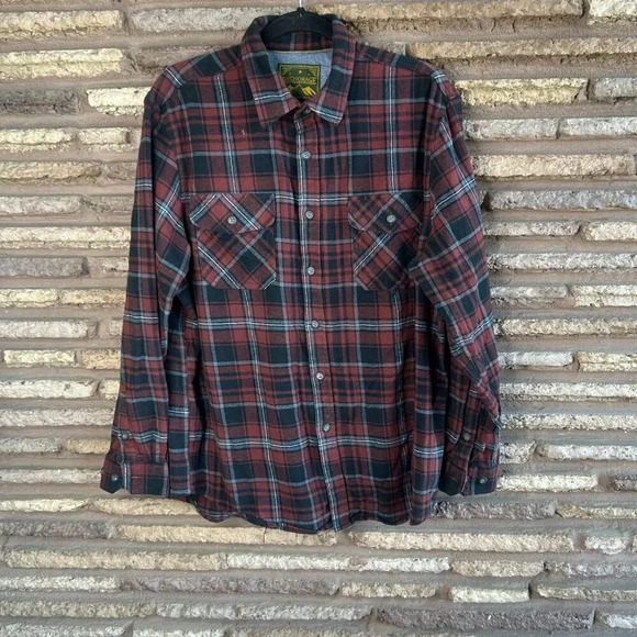 Anchorage Expedition Red Black Plaid Cotton Flannel Button Front Shirt Large - Picture 5 of 5